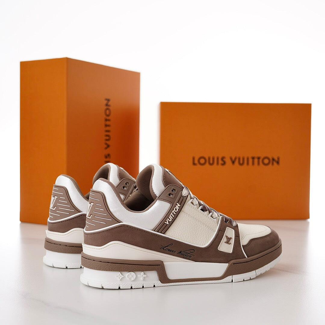 LUV Brown and White Trainer Sneakers-087 Designer Sneakers