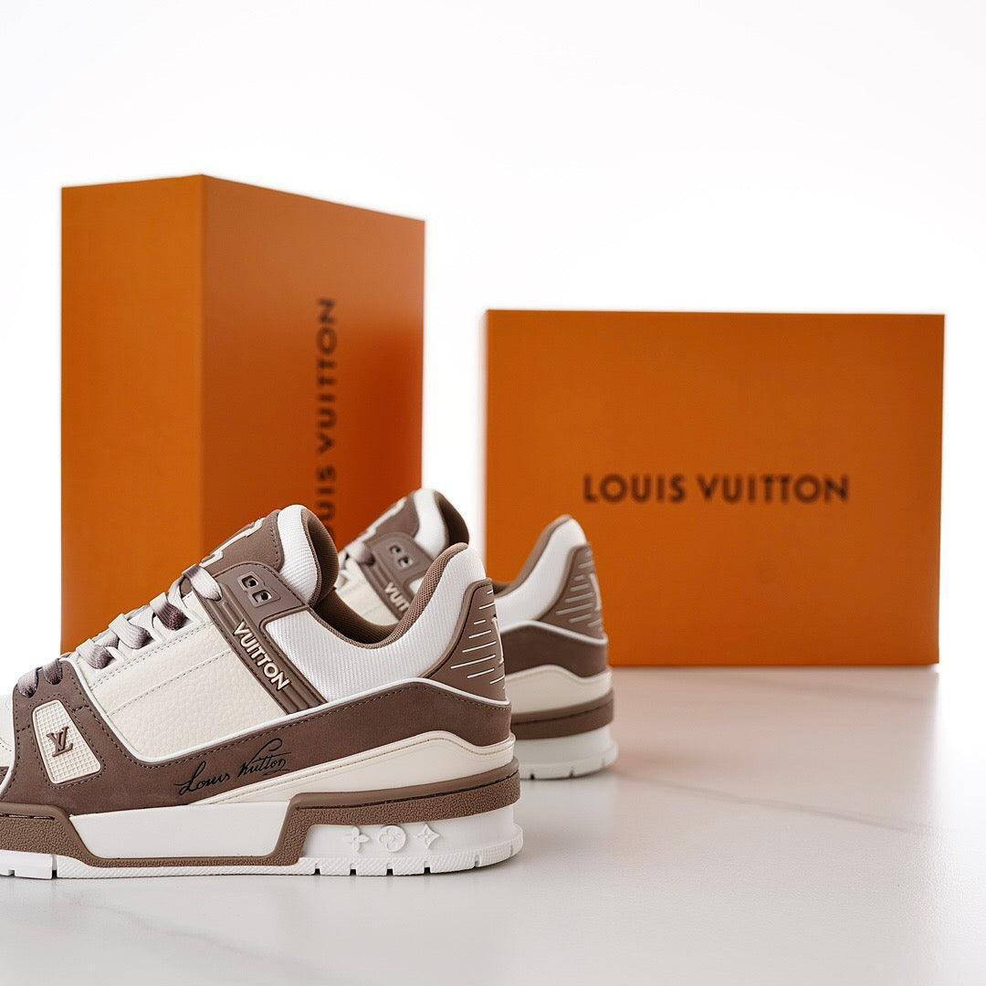 LUV Brown and White Trainer Sneakers-087 Designer Sneakers