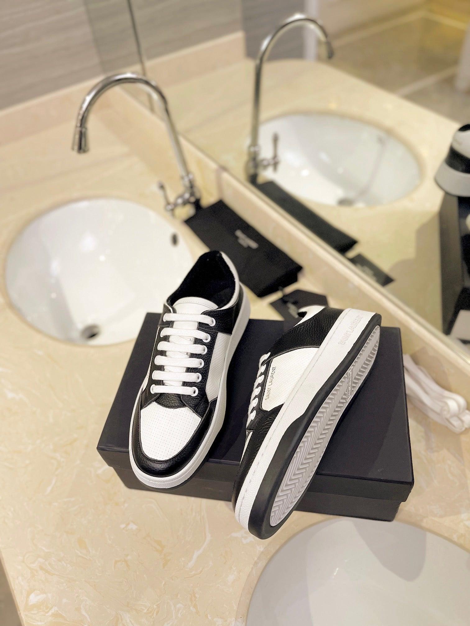 VSL Black and White Leather Sneakers-167 Designer Sneakers