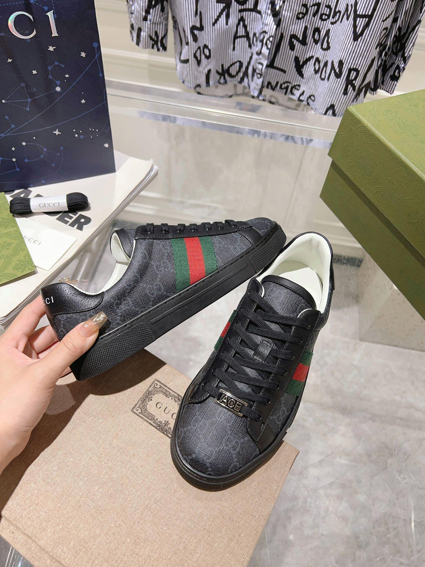 GCI Ace GG Crystal Canvas Black Sneakers-066 Designer Sneakers