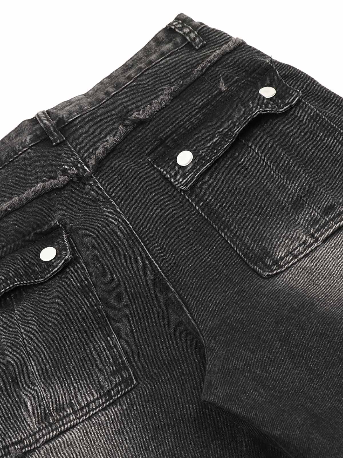 Sneakerhill Detressed Raw Edge Multi-pocket Cargo Jeans - sneakerhillcom