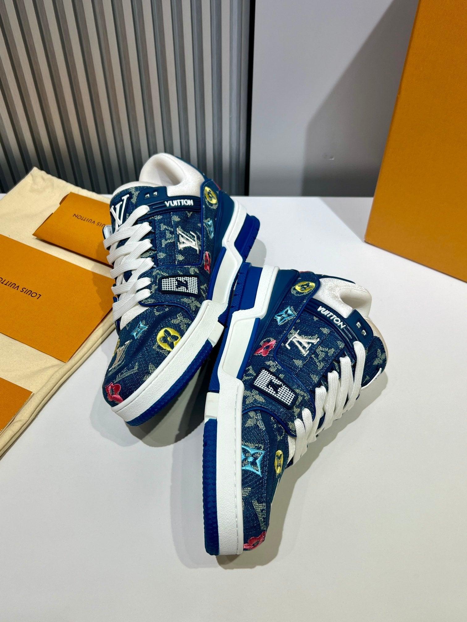 LUV Embroidered Denim Blue Trainer Sneakers-076 Designer Sneakers