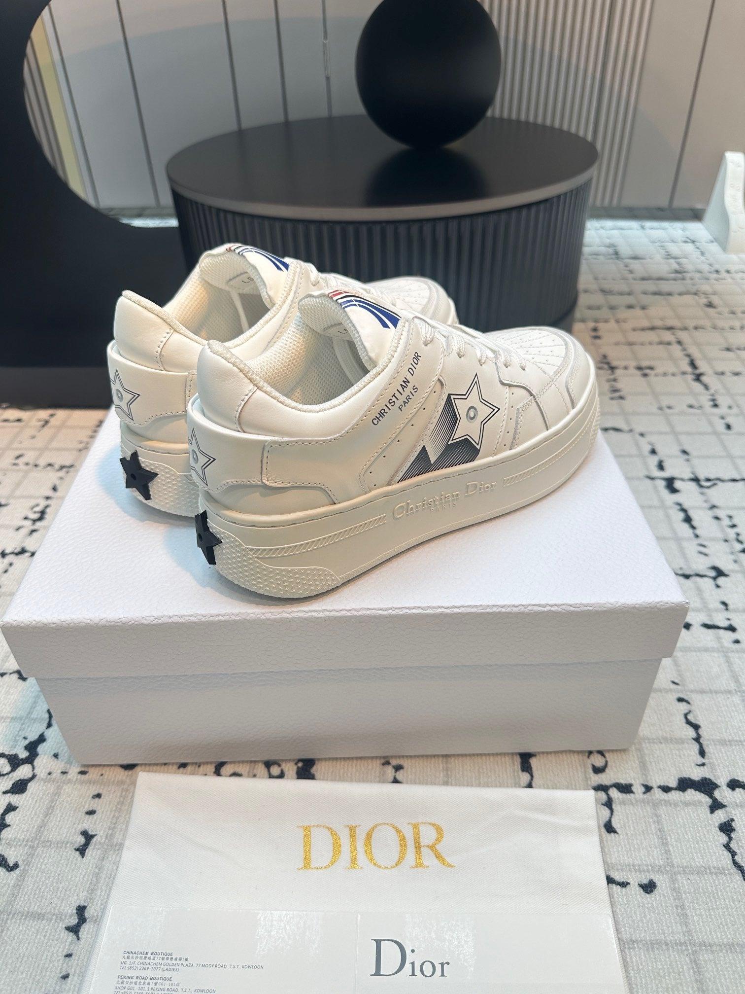 DOR Star Platform Sneaker White Calfskin and Suede-164 Designer Sneakers