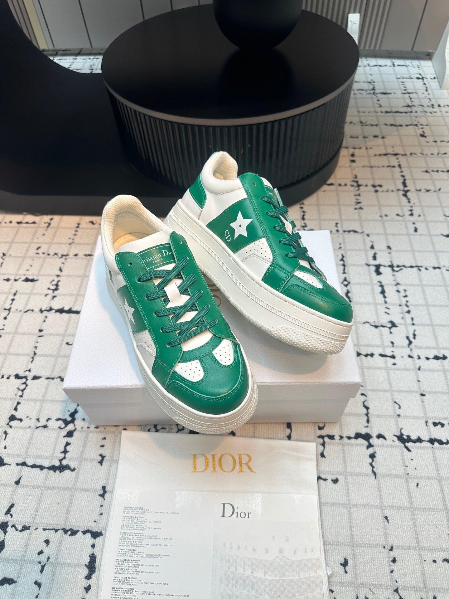 DOR Star Platform Sneaker Green Calfskin and Suede-163 Designer Sneakers