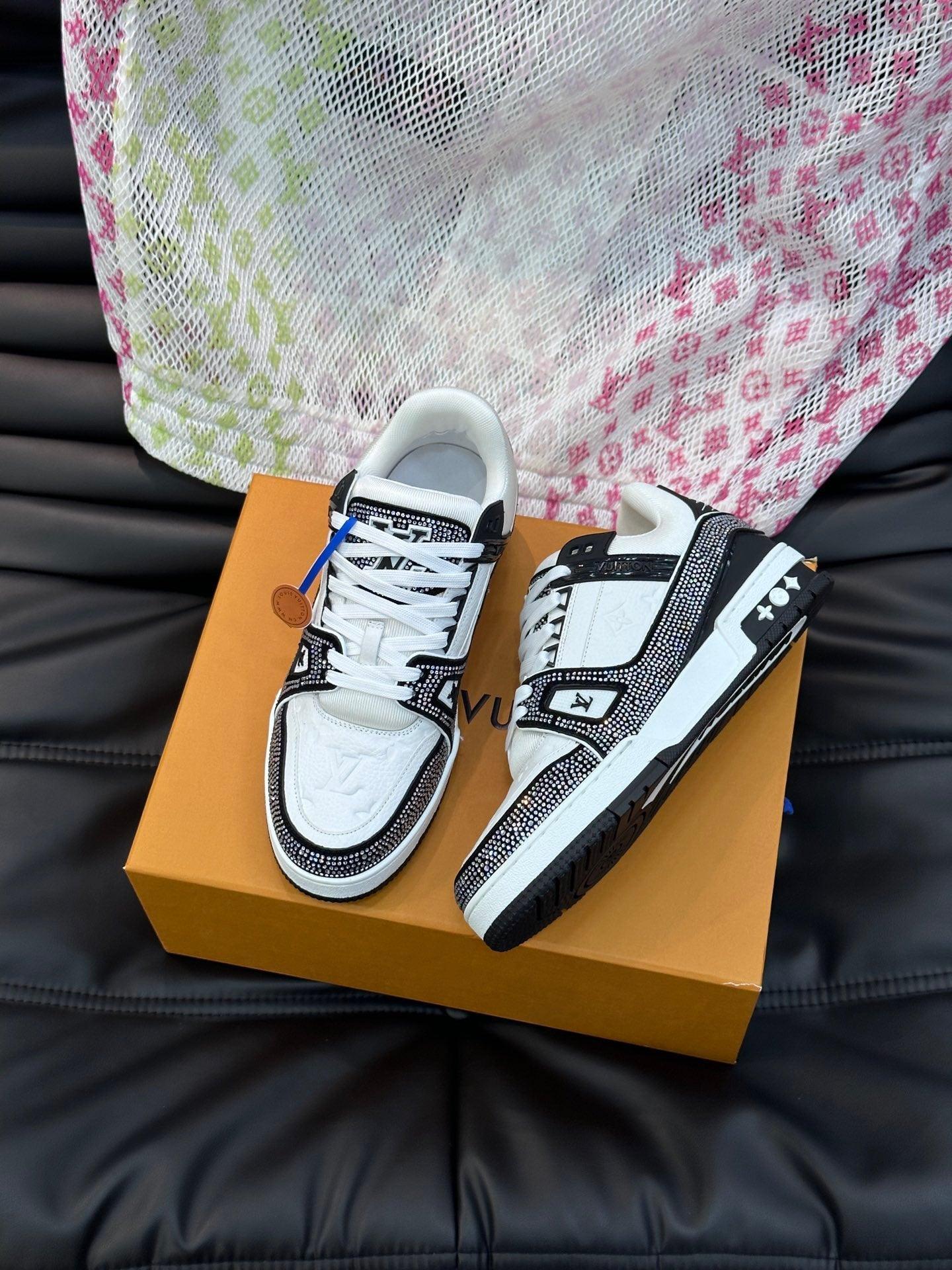 LUV Black and White Trainer With Crystal Sneakers-103 Designer Sneakers