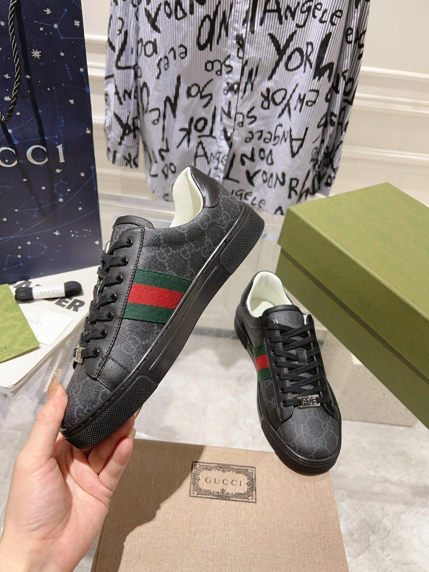 GCI Ace GG Crystal Canvas Black Sneakers-066 Designer Sneakers