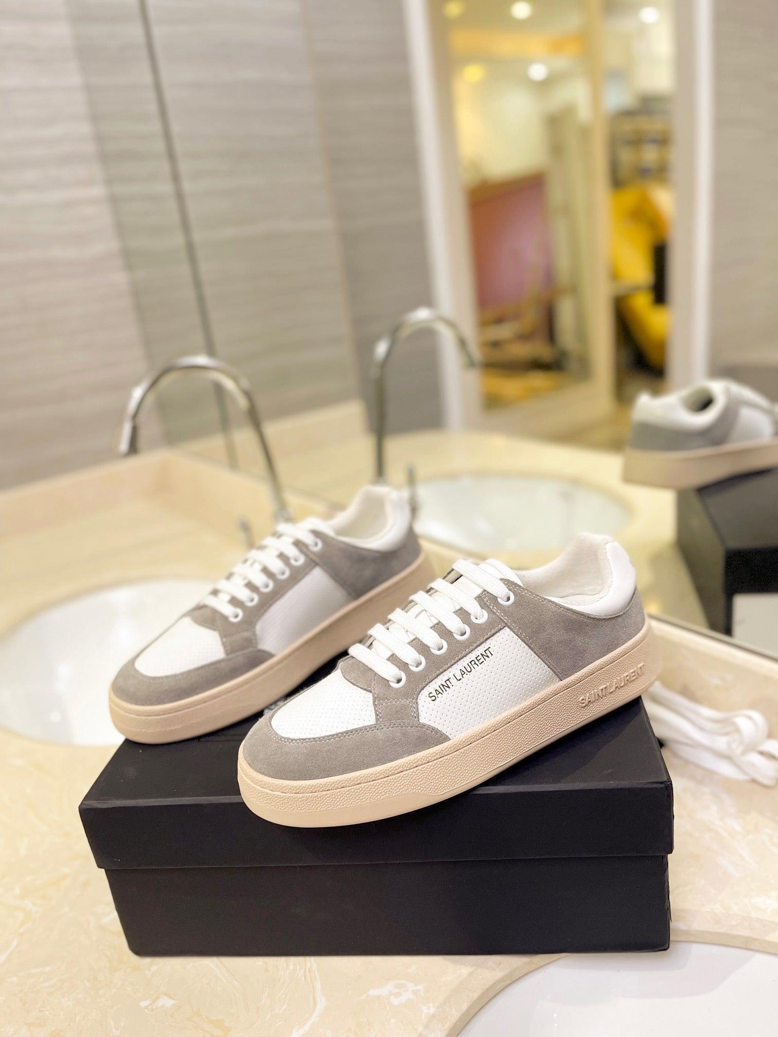 VSL Grey and White Leather Sneakers-169 Designer Sneakers