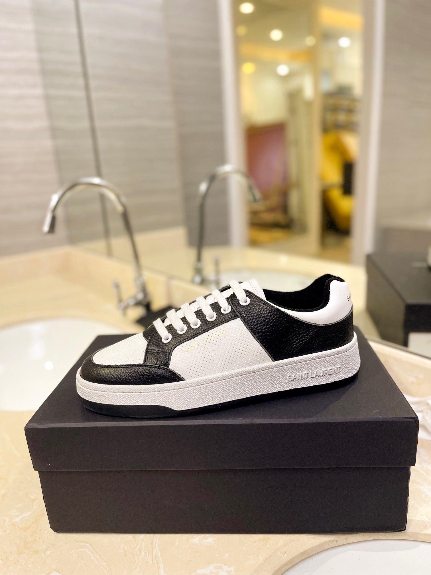 VSL Black and White Leather Sneakers-167 Designer Sneakers