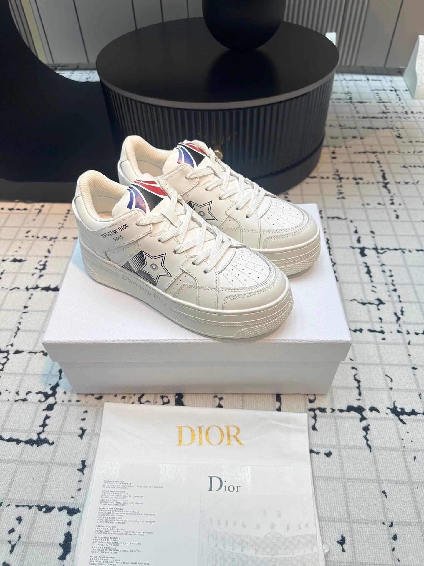 DOR Star Platform Sneaker White Calfskin and Suede-164 Designer Sneakers