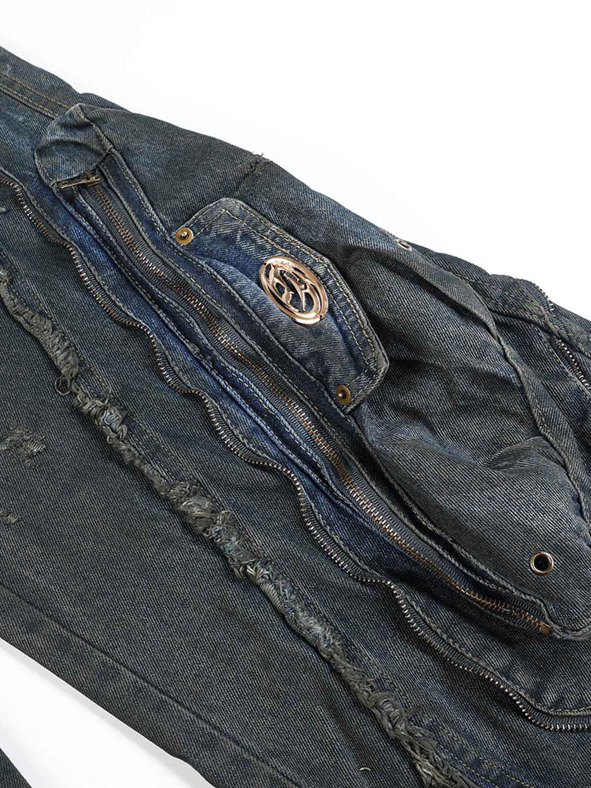 Sneakerhill Wasteland Style Washed Straight Leg Jeans - sneakerhillcom