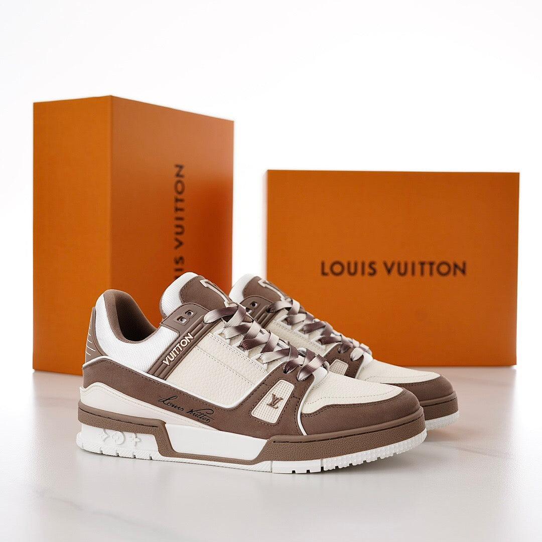 LUV Brown and White Trainer Sneakers-087 Designer Sneakers