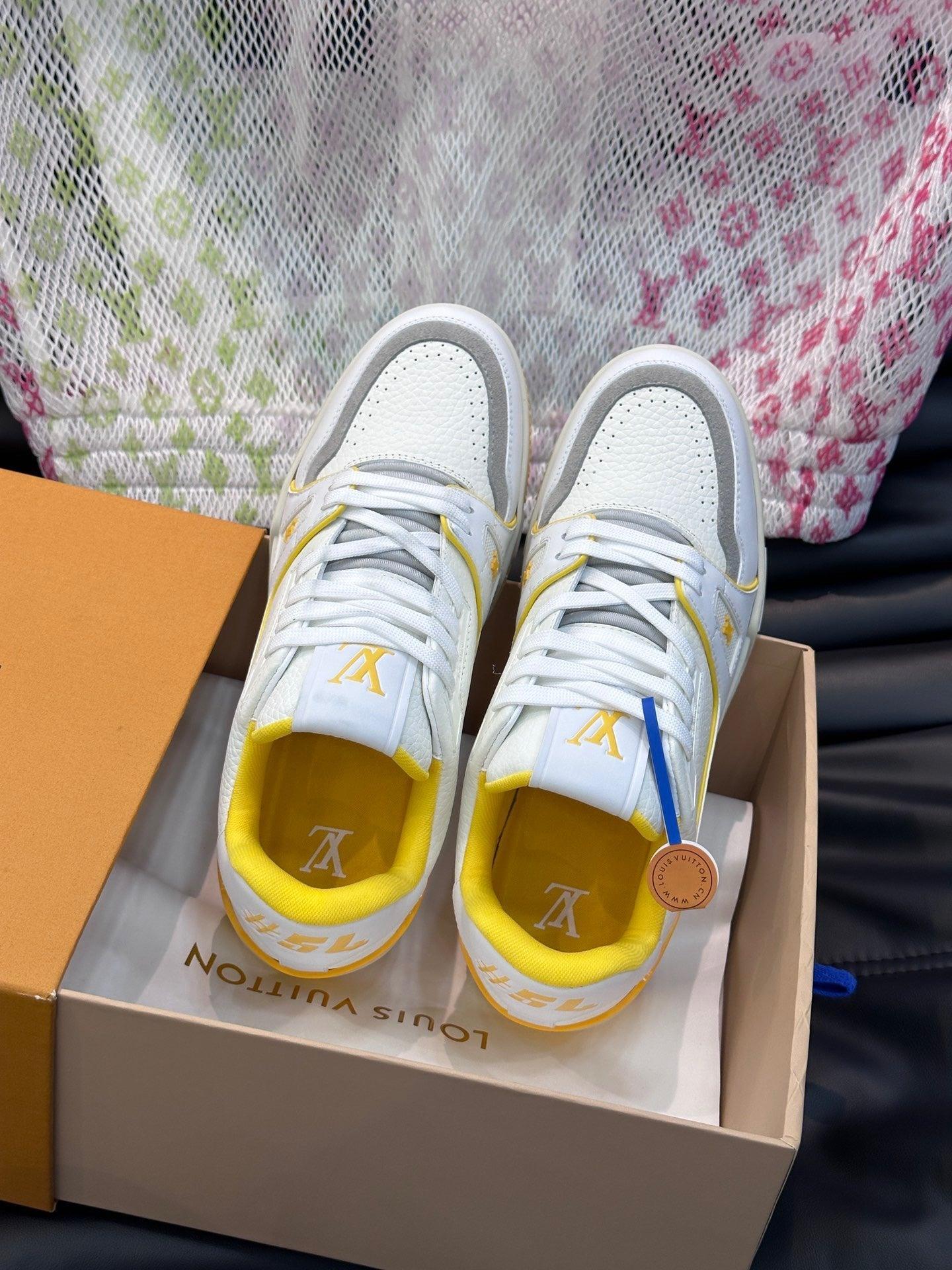 LUV Women's Yellow and White Trainer Sneakers-097 Designer Sneakers
