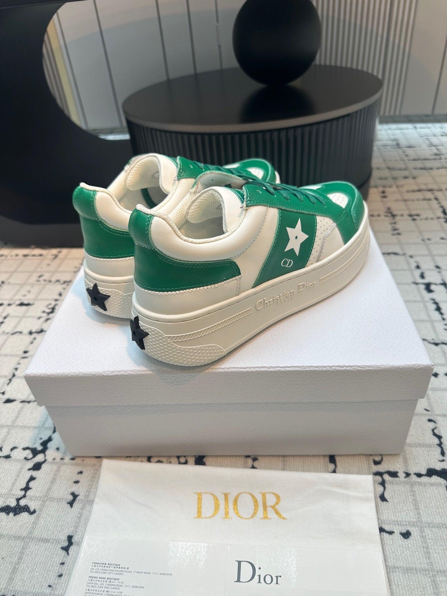 DOR Star Platform Sneaker Green Calfskin and Suede-163 Designer Sneakers