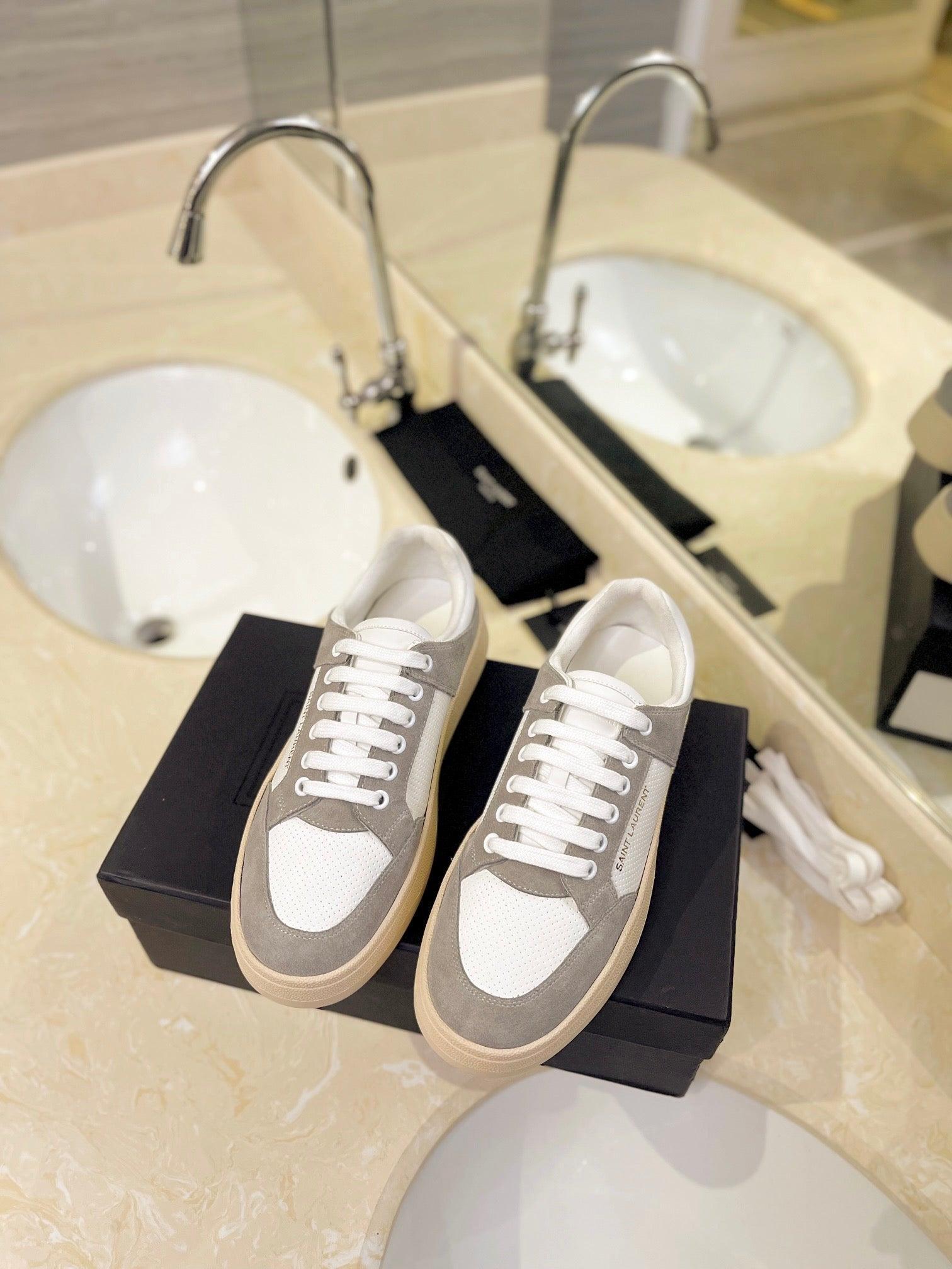 VSL Grey and White Leather Sneakers-169 Designer Sneakers