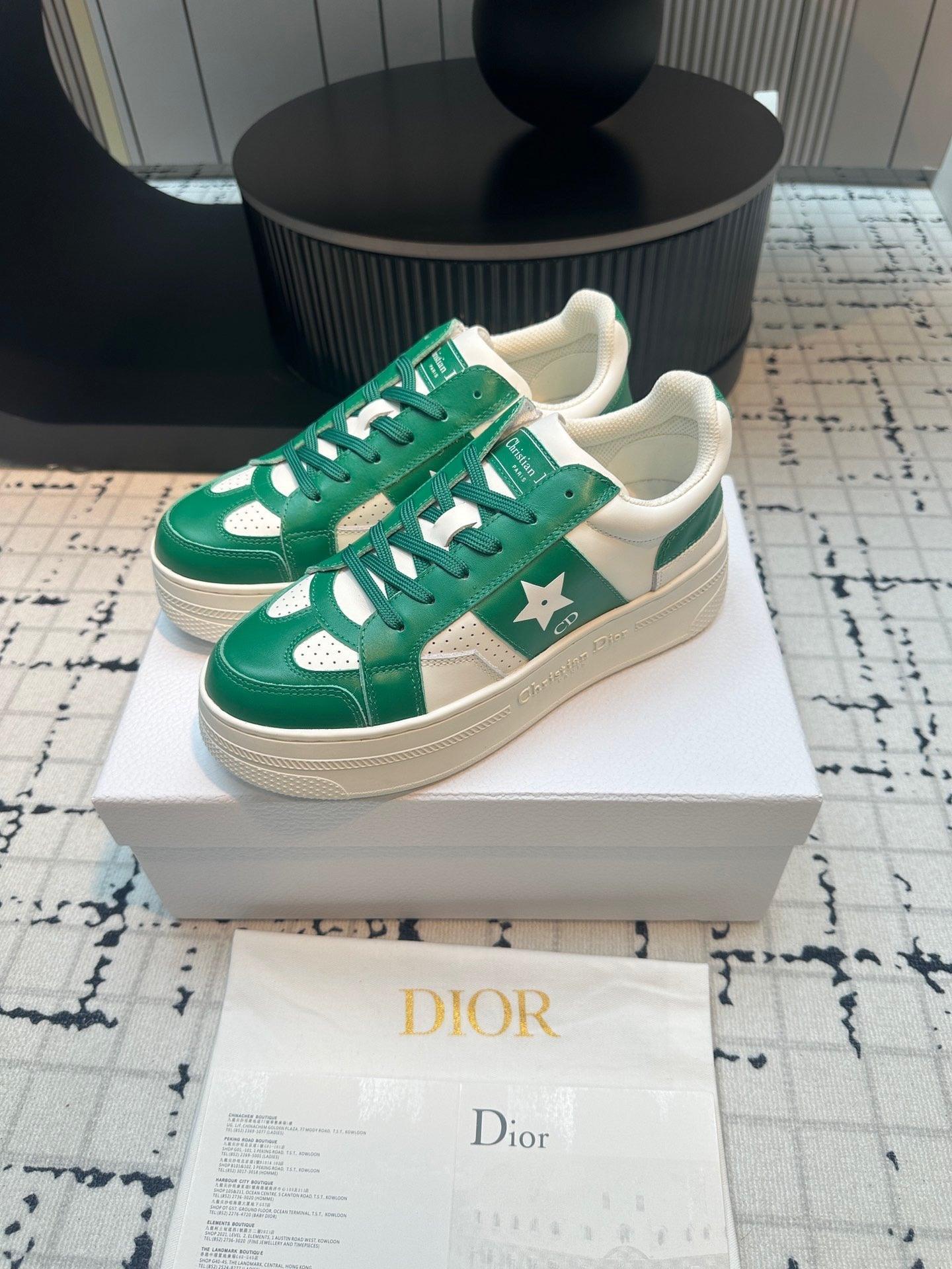 DOR Star Platform Sneaker Green Calfskin and Suede-163 Designer Sneakers
