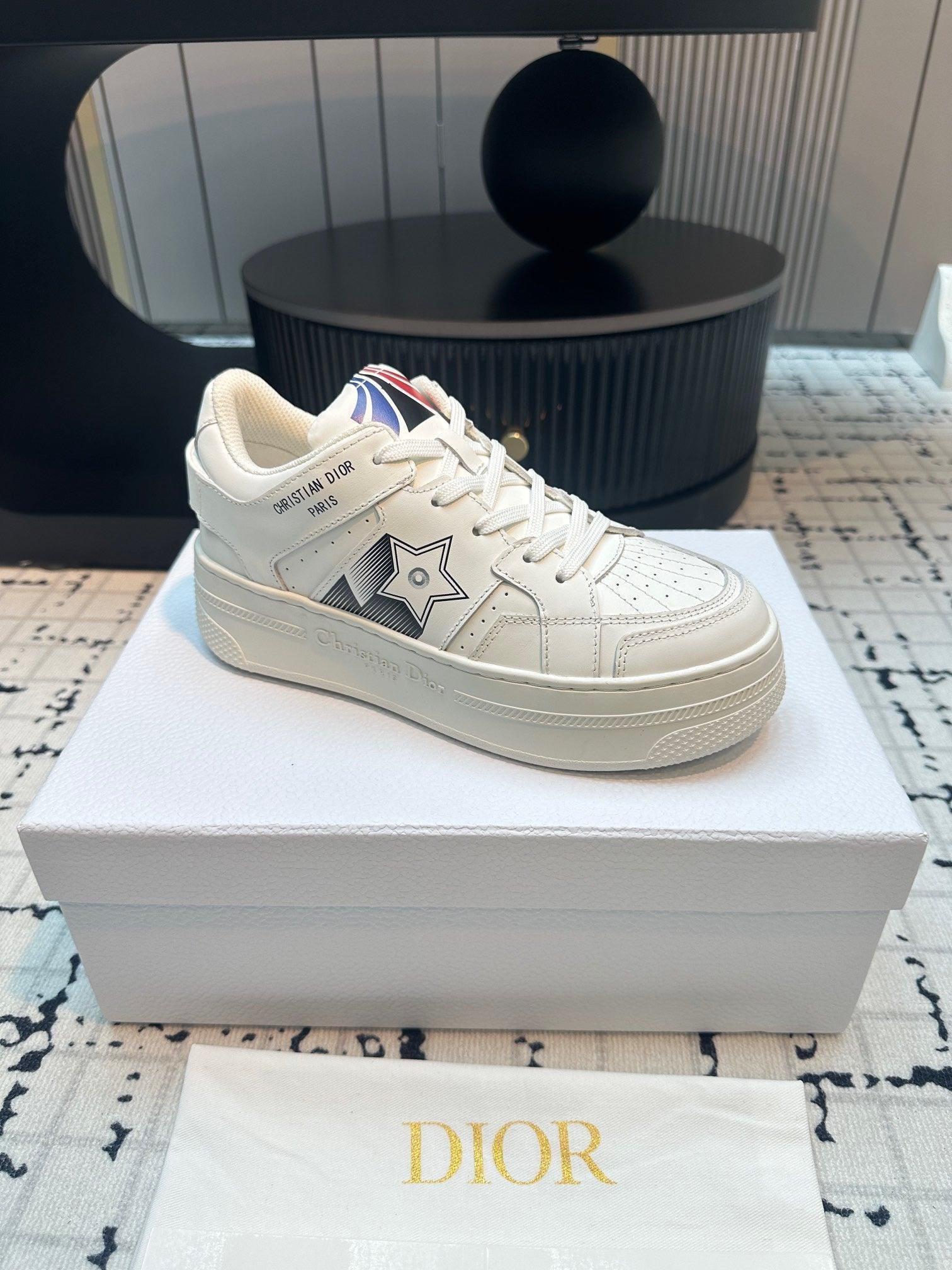 DOR Star Platform Sneaker White Calfskin and Suede-164 Designer Sneakers