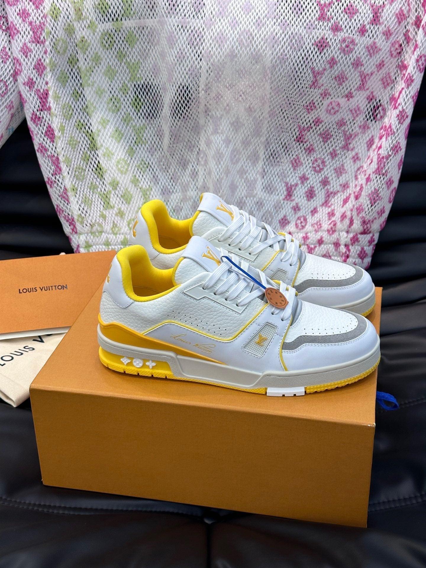 LUV Women's Yellow and White Trainer Sneakers-097 Designer Sneakers