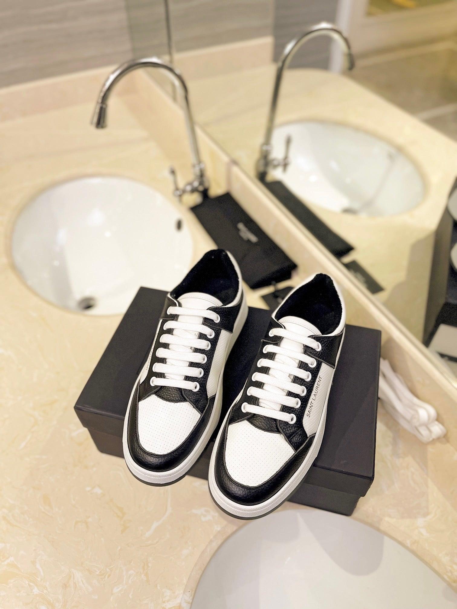 VSL Black and White Leather Sneakers-167 Designer Sneakers