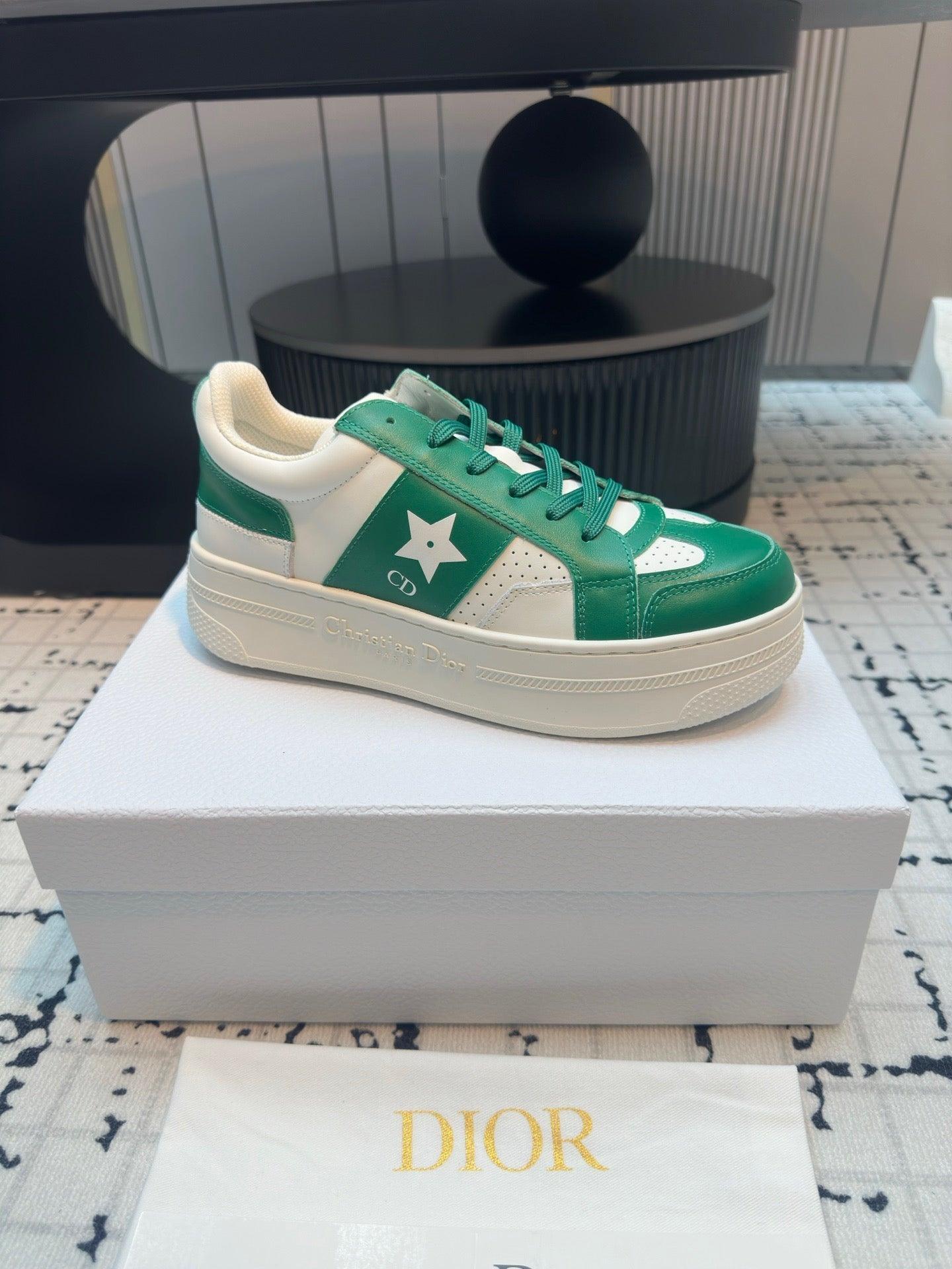 DOR Star Platform Sneaker Green Calfskin and Suede-163 Designer Sneakers