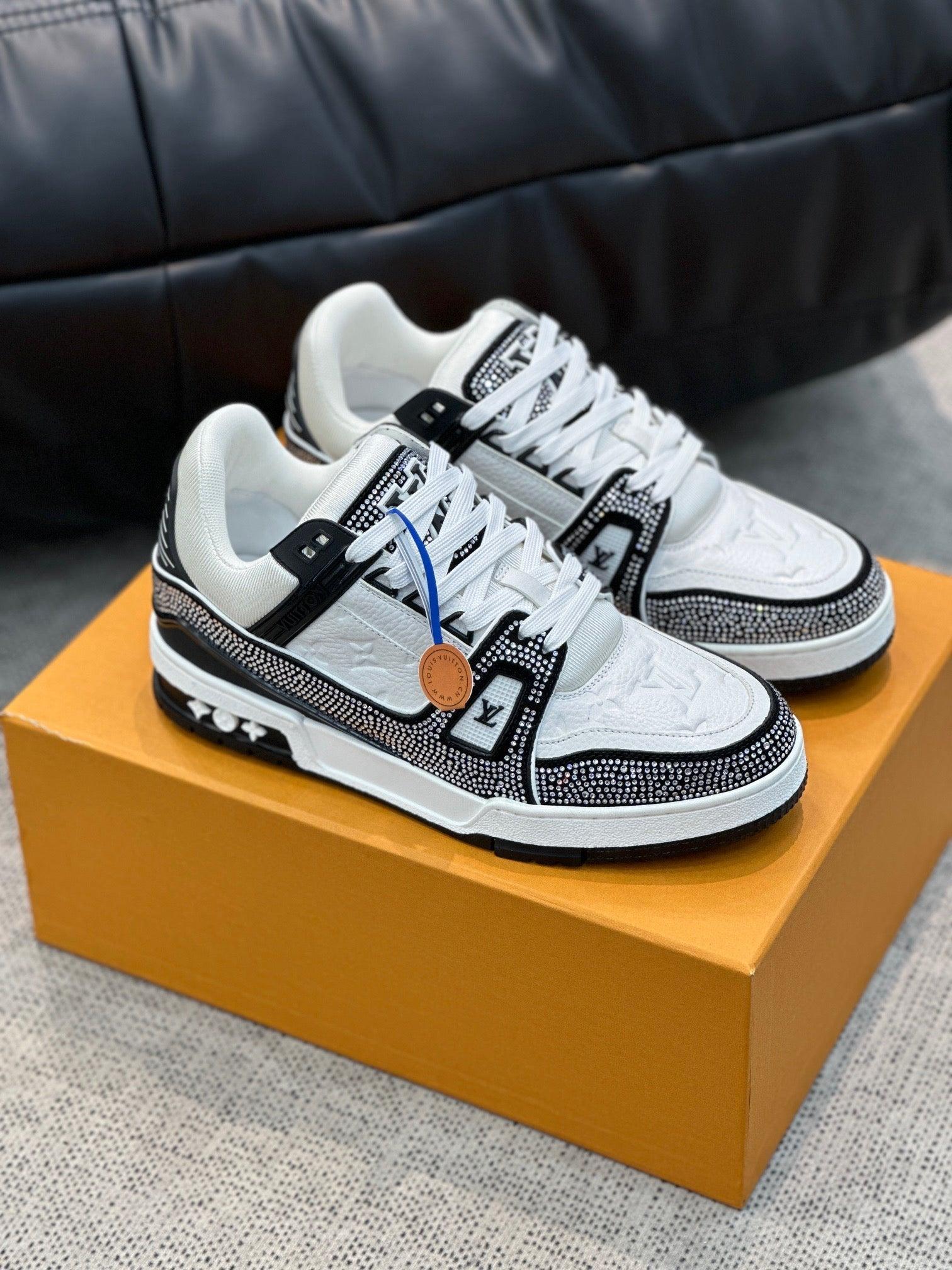LUV Black and White Trainer With Crystal Sneakers-103 Designer Sneakers
