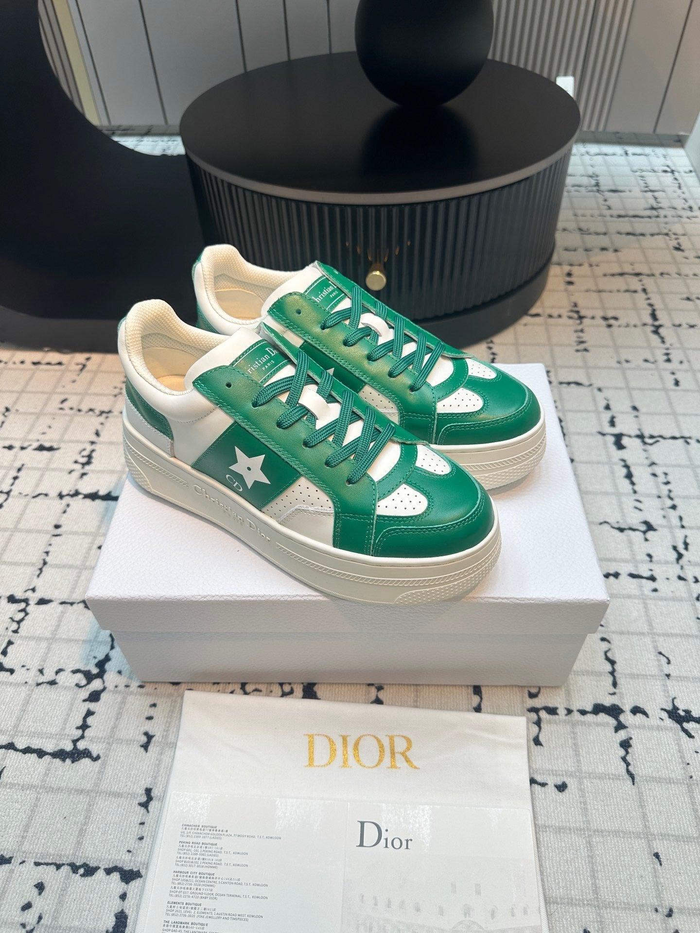 DOR Star Platform Sneaker Green Calfskin and Suede-163 Designer Sneakers