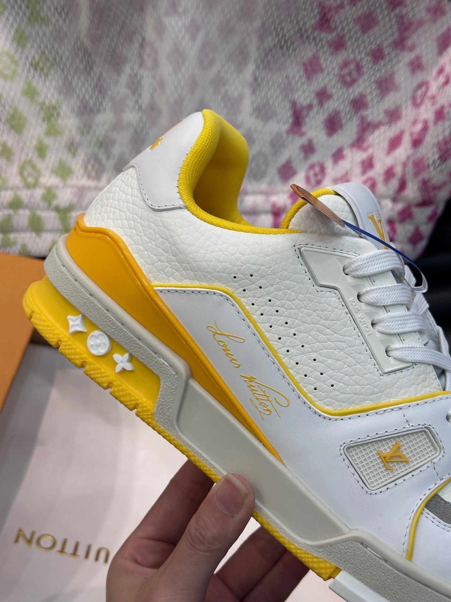 LUV Women's Yellow and White Trainer Sneakers-097 Designer Sneakers