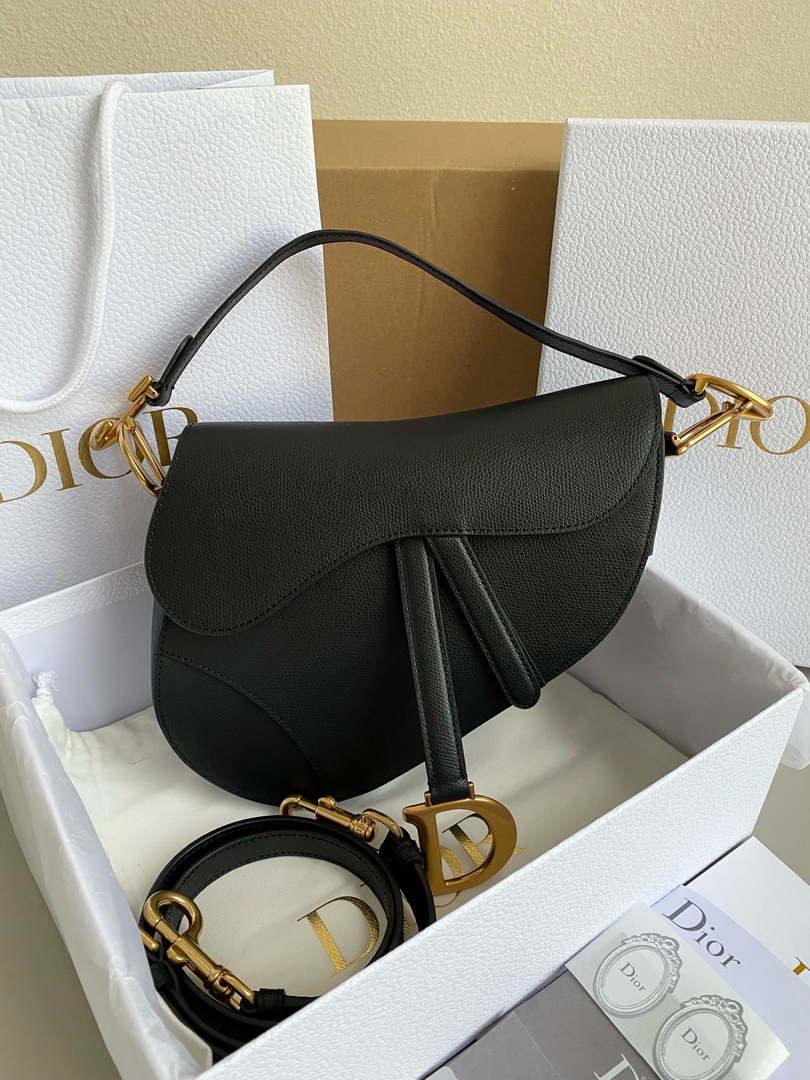 1984 - Saddle Bag With Strap Black Grained Calfskin - GoatLV