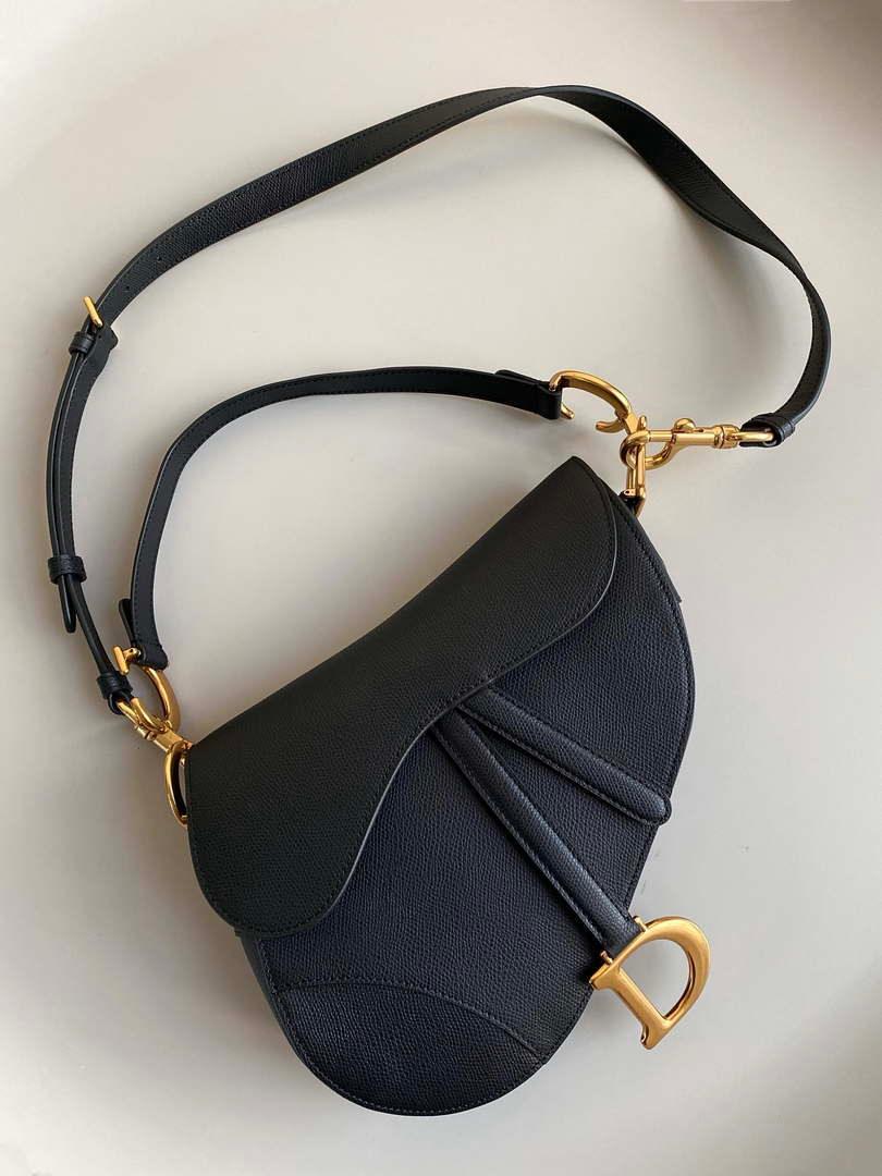 1984 - Saddle Bag With Strap Black Grained Calfskin - GoatLV