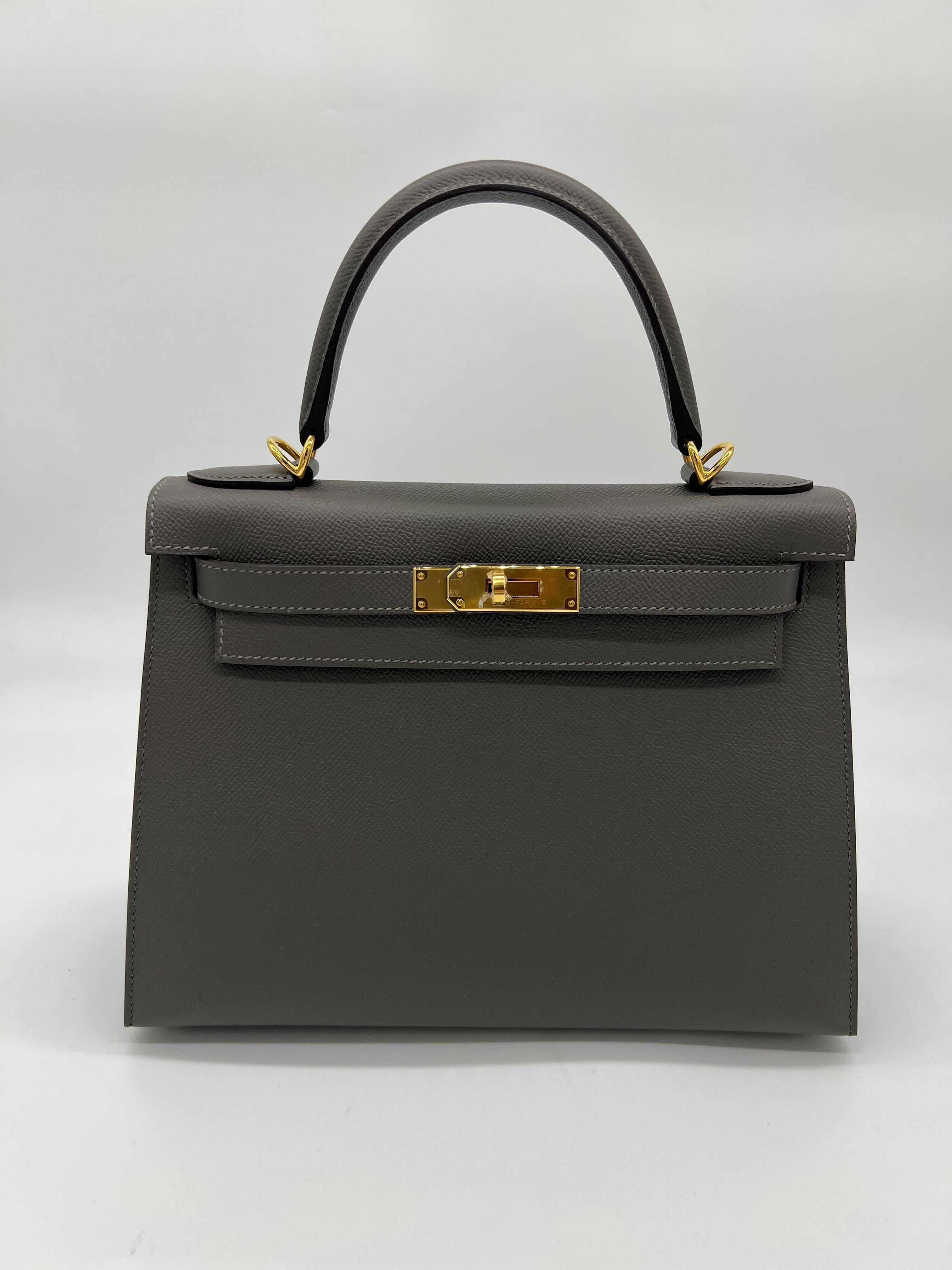 HRMS Kelly II Sellier 28 Gris Meyer Epsom Leather.