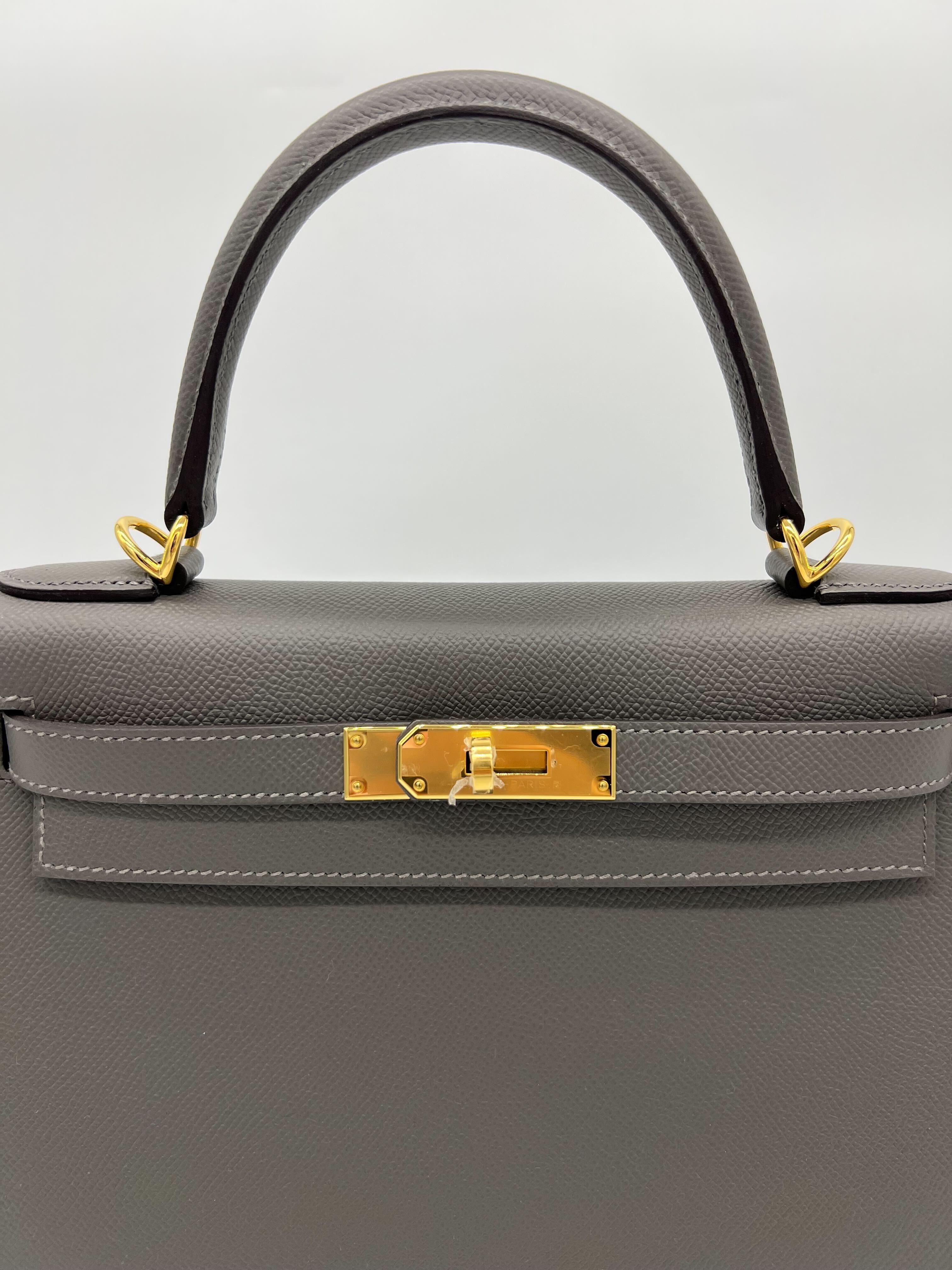 HRMS Kelly II Sellier 28 Gris Meyer Epsom Leather.