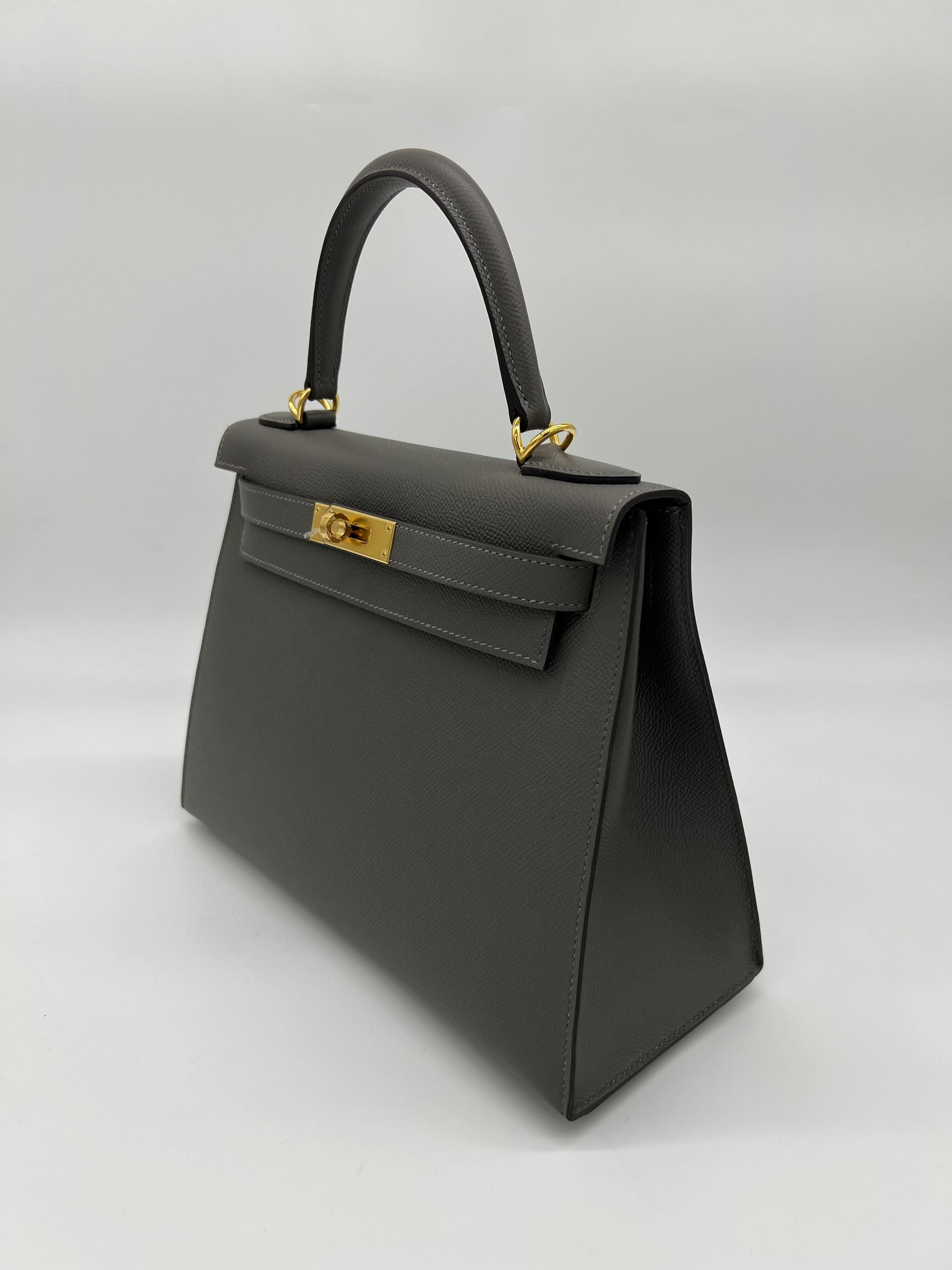 HRMS Kelly II Sellier 28 Gris Meyer Epsom Leather.