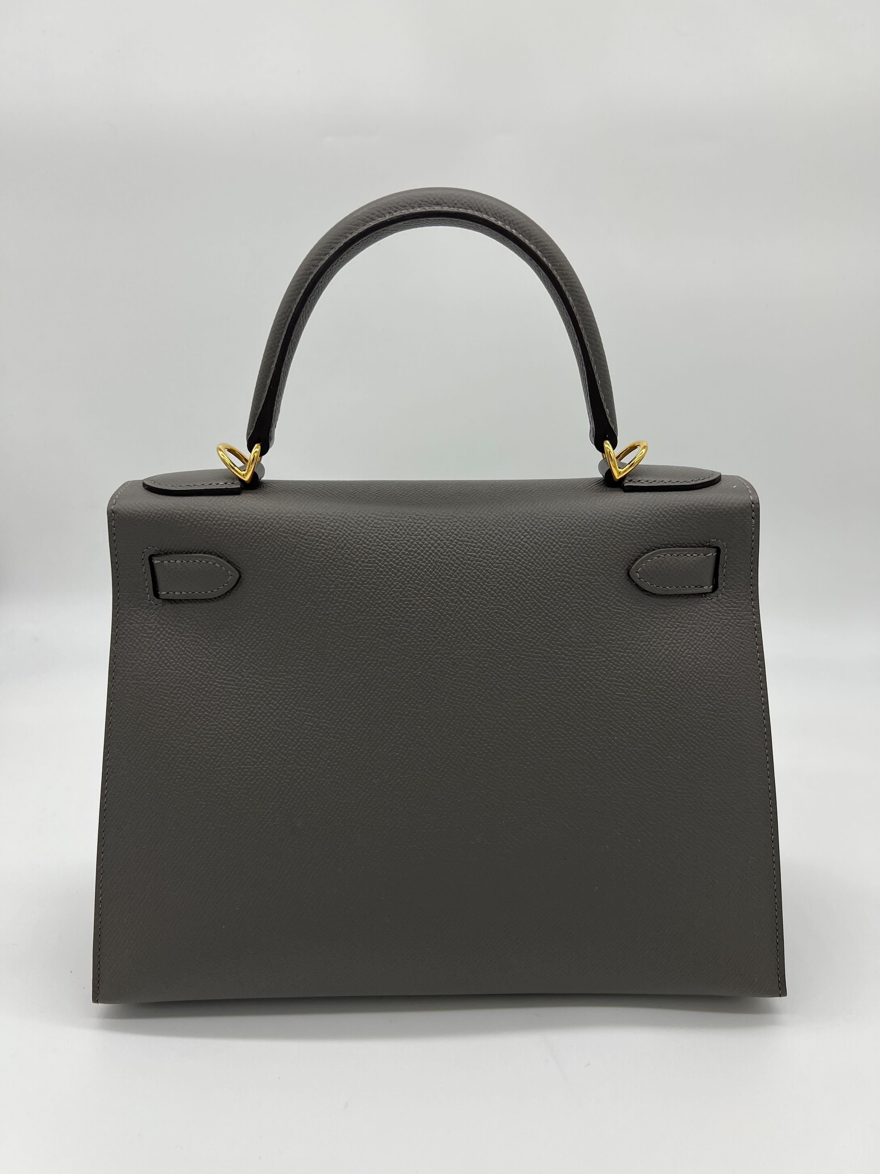 HRMS Kelly II Sellier 28 Gris Meyer Epsom Leather.