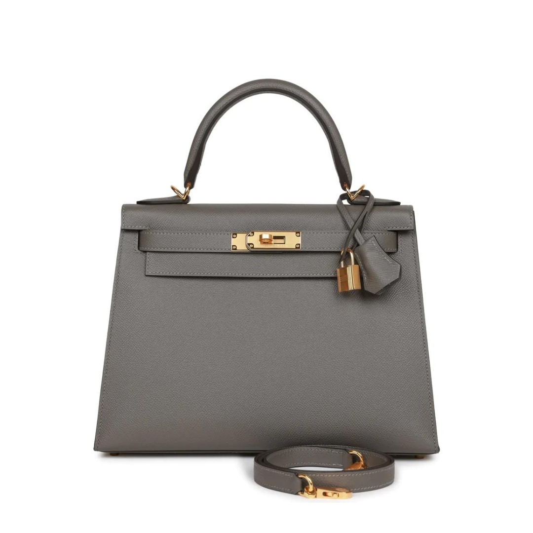 HRMS Kelly II Sellier 28 Gris Meyer Epsom Leather.