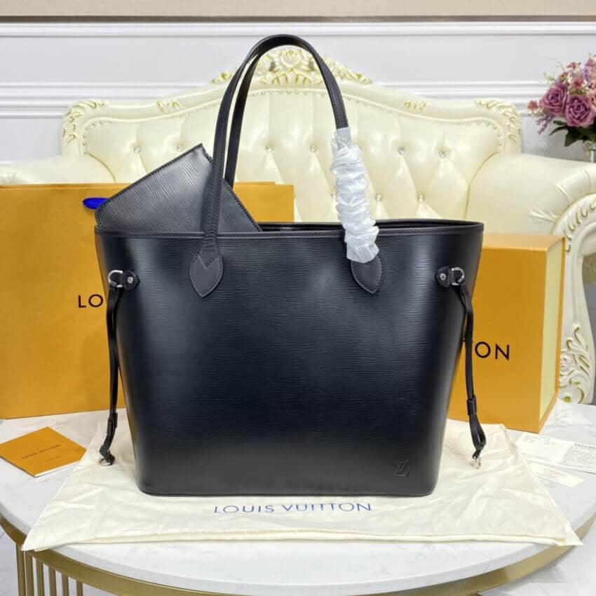 1984 Black Leather Neverfull Bag with Pouch - LUV 549 - GoatLV