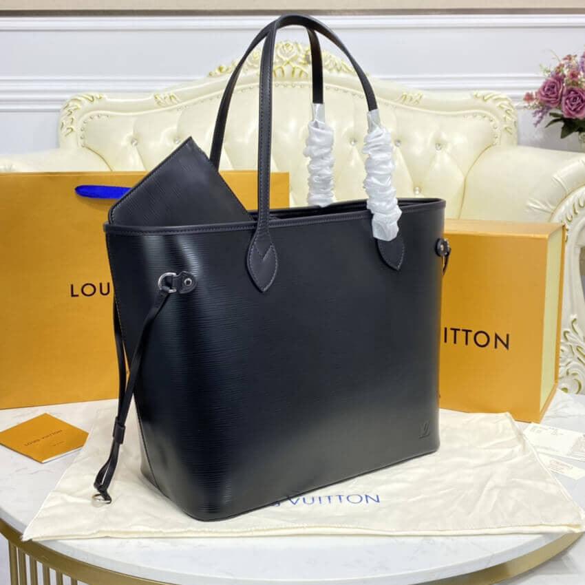 1984 Black Leather Neverfull Bag with Pouch - LUV 549 - GoatLV