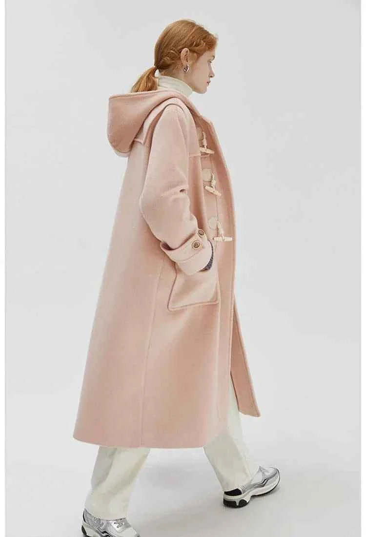 Winter Thicken College Style Hooded Mid-Length Melton Wool Coat