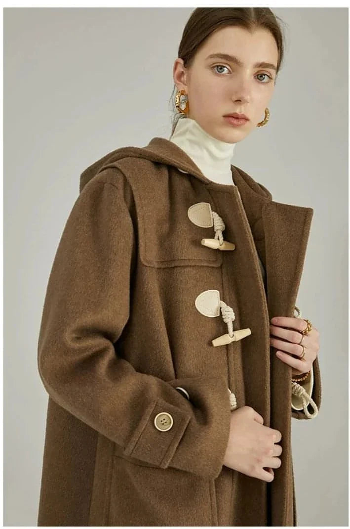 Winter Thicken College Style Hooded Mid-Length Melton Wool Coat - Goatlv