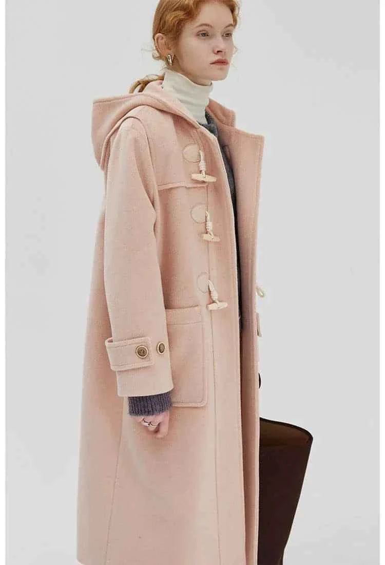 Winter Thicken College Style Hooded Mid-Length Melton Wool Coat