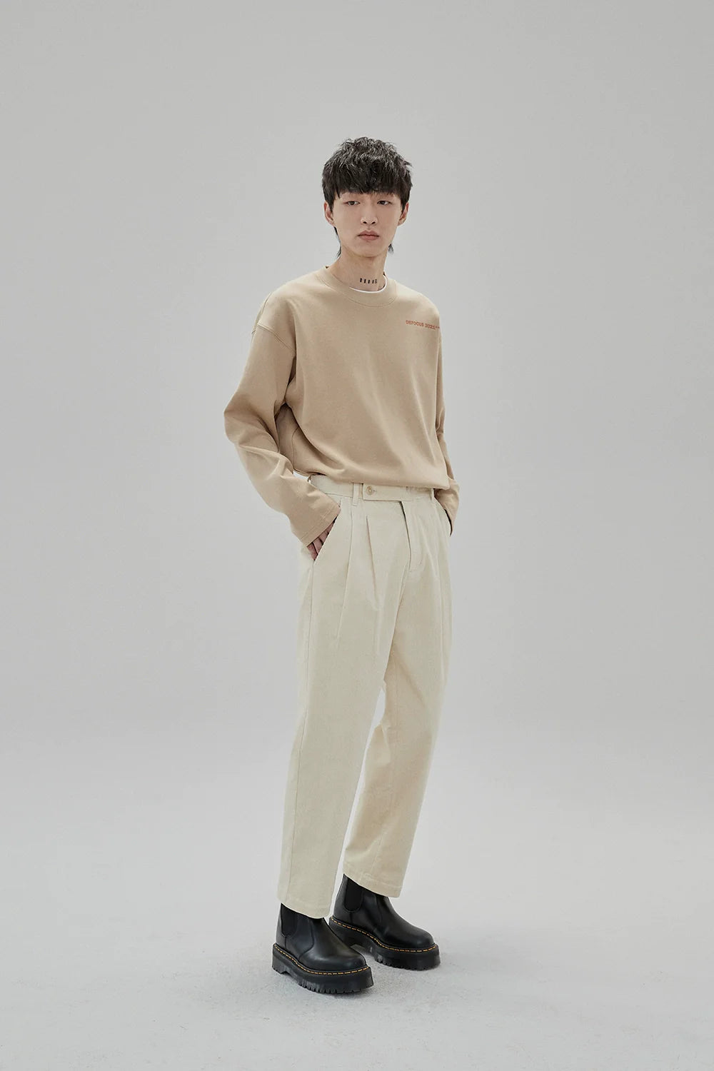 Wide Waist Tab Double-Pleated Relaxed Cropped Pants - Goatlv