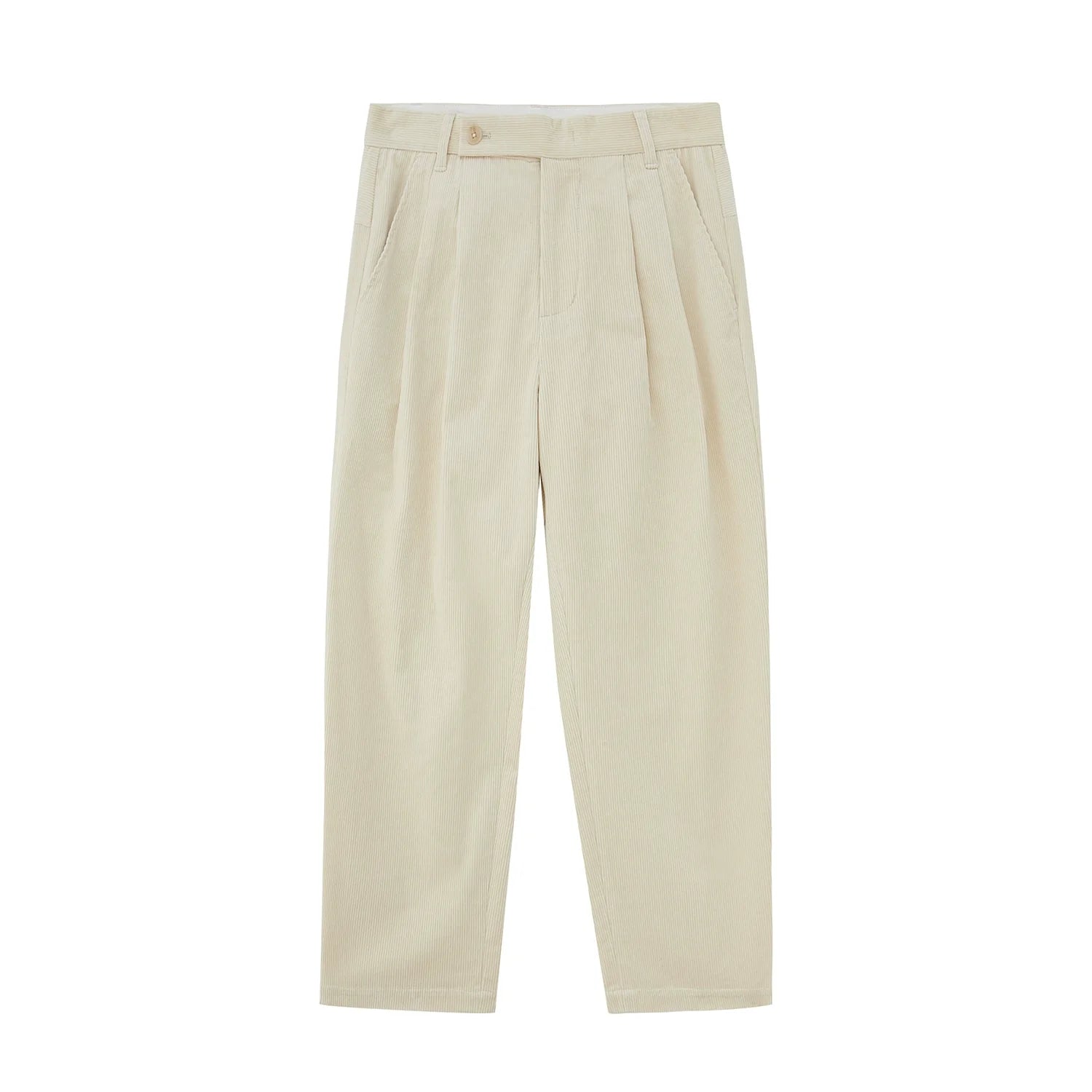 Wide Waist Tab Double-Pleated Relaxed Cropped Pants - Goatlv