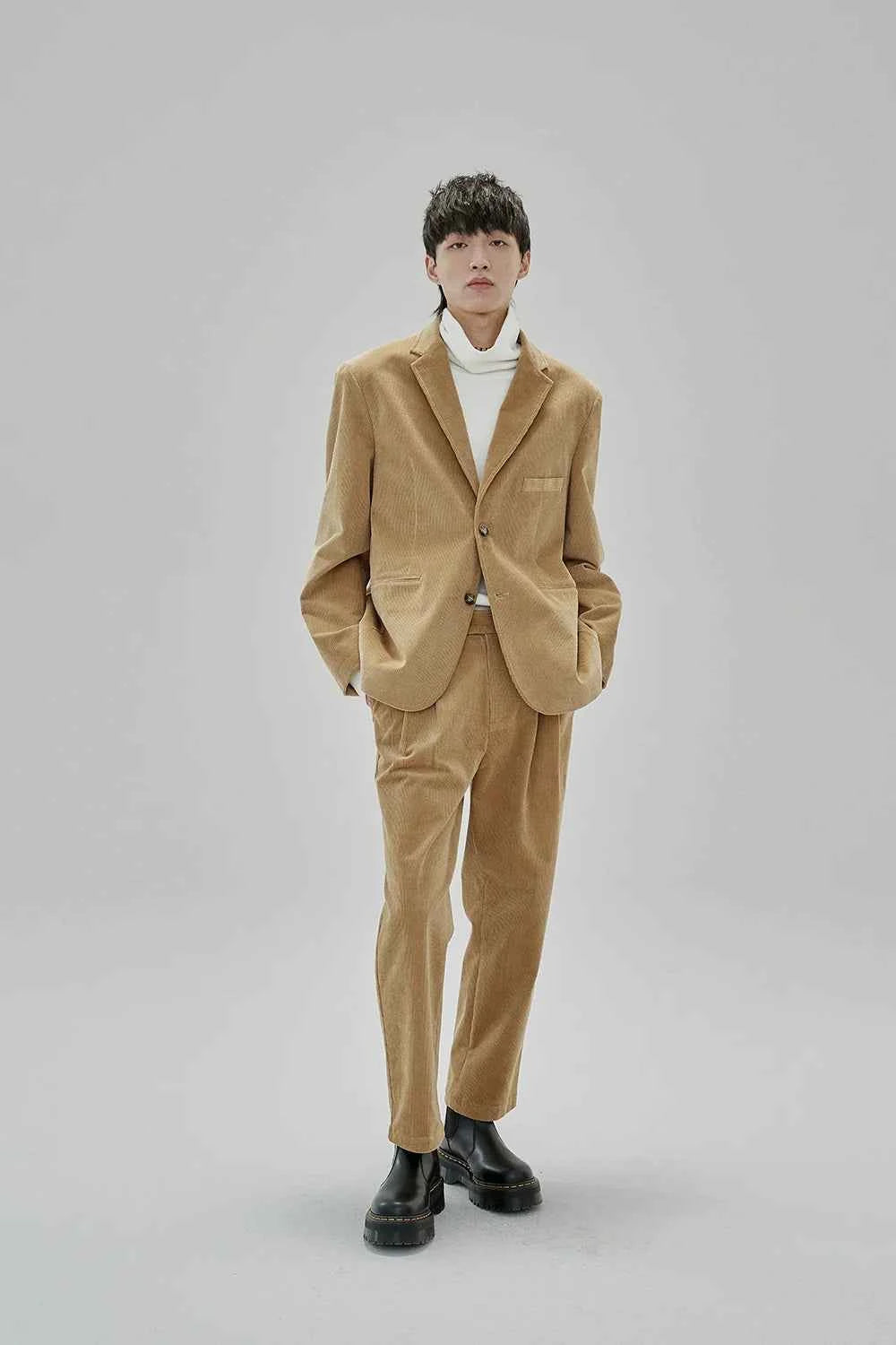 Wide Waist Tab Double-Pleated Relaxed Cropped Pants
