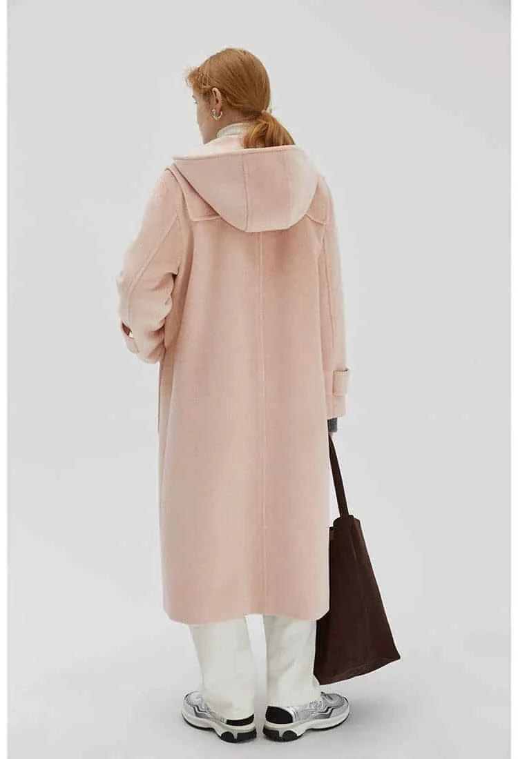 Winter Thicken College Style Hooded Mid-Length Melton Wool Coat