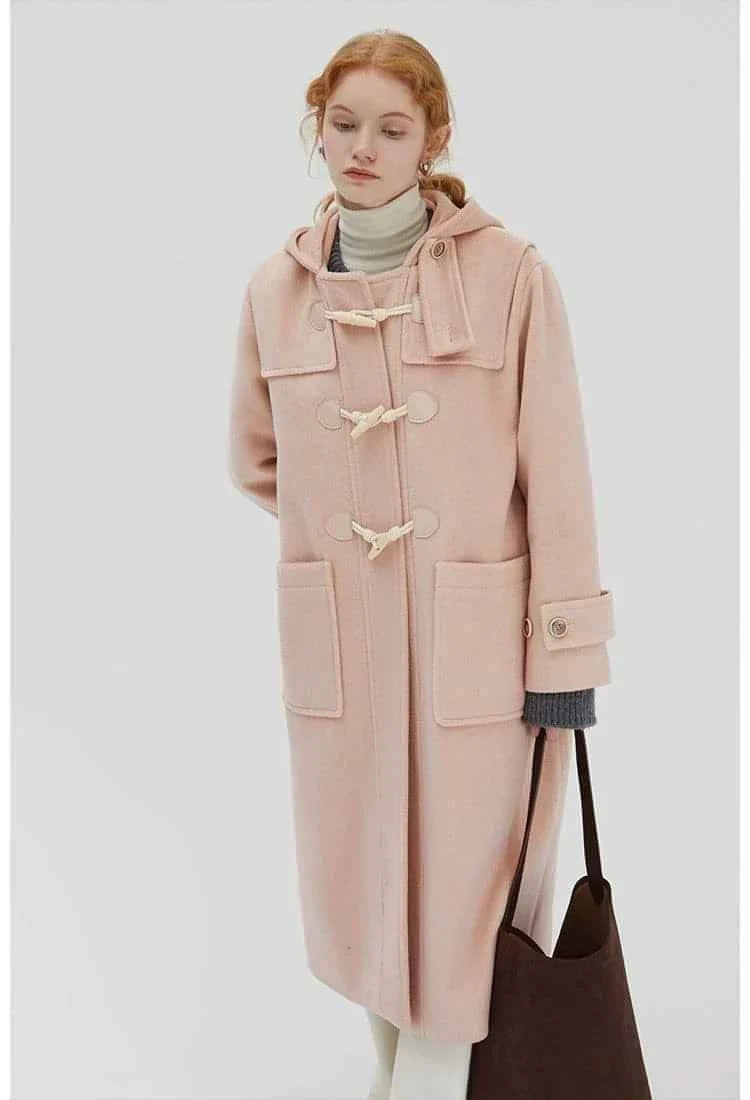 Winter Thicken College Style Hooded Mid-Length Melton Wool Coat