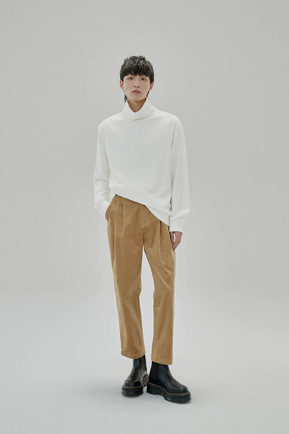 Wide Waist Tab Double-Pleated Relaxed Cropped Pants - Goatlv