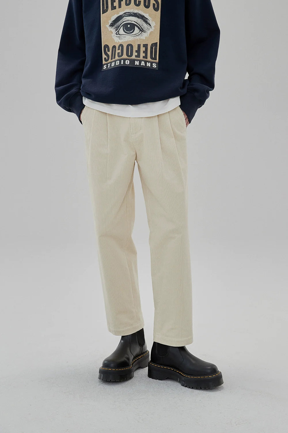 Wide Waist Tab Double-Pleated Relaxed Cropped Pants - Goatlv