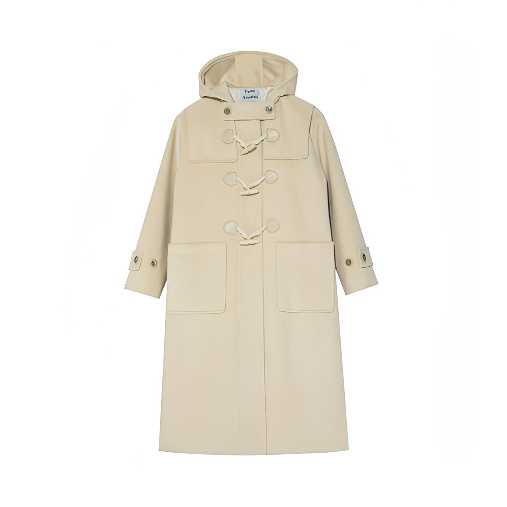 Winter Thicken College Style Hooded Mid-Length Melton Wool Coat - Goatlv