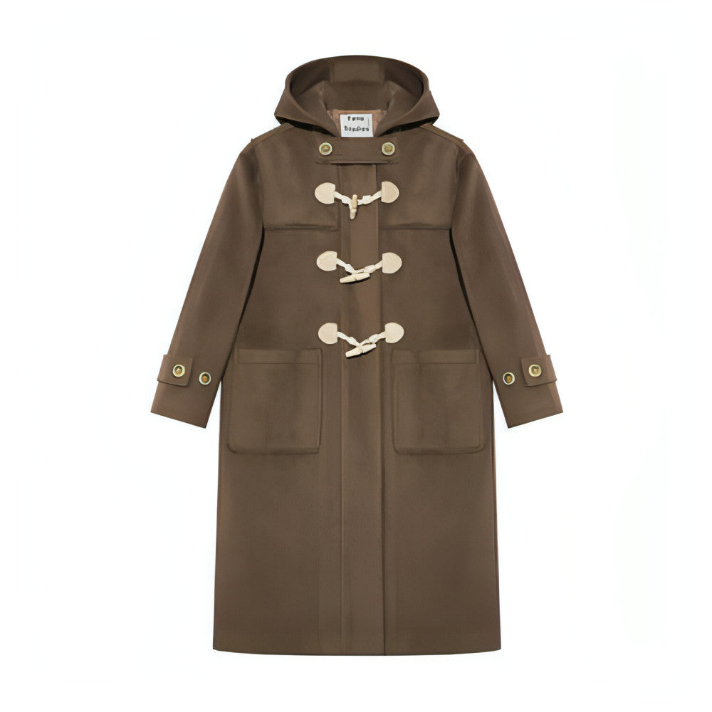 Winter Thicken College Style Hooded Mid-Length Melton Wool Coat - Goatlv