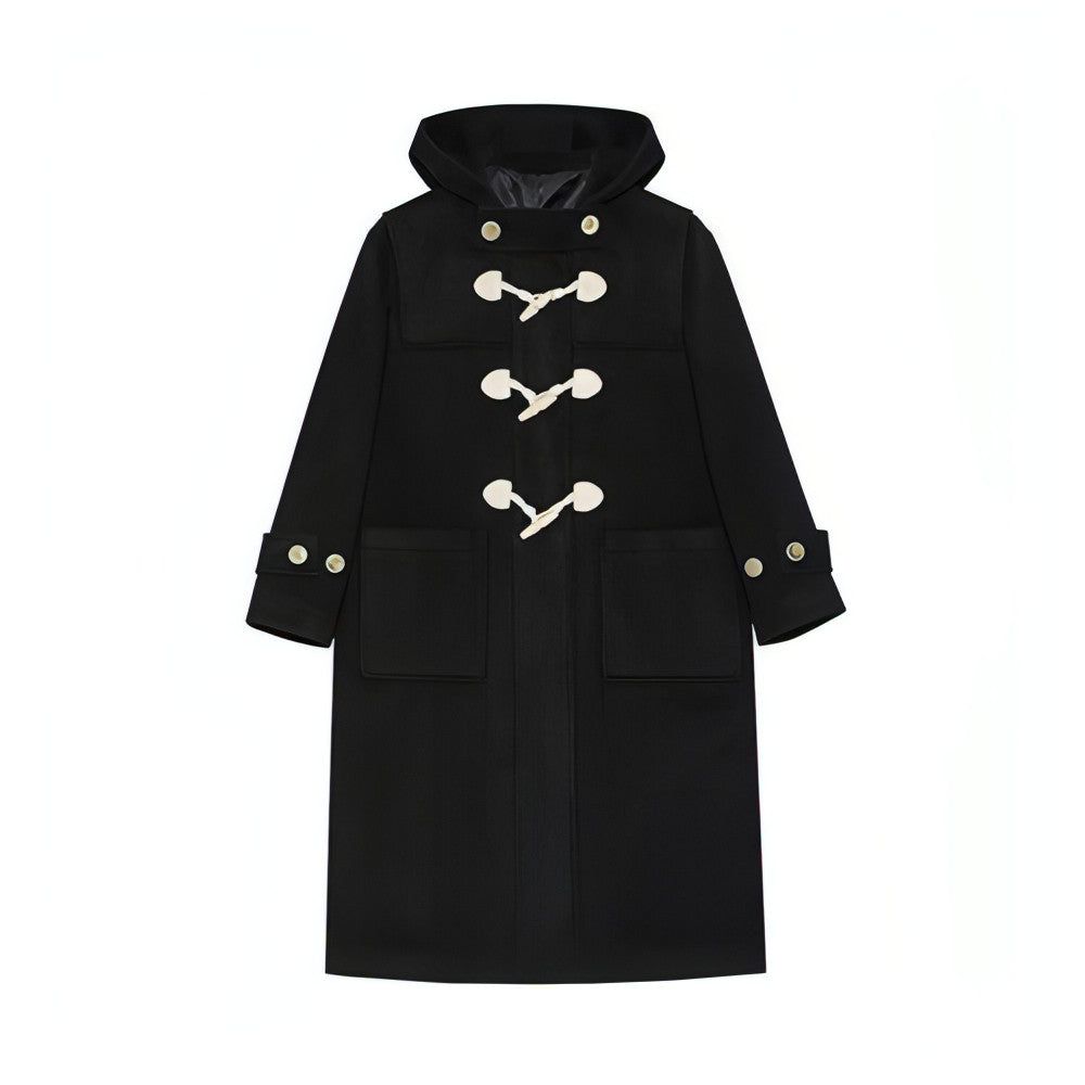 Winter Thicken College Style Hooded Mid-Length Melton Wool Coat - Goatlv
