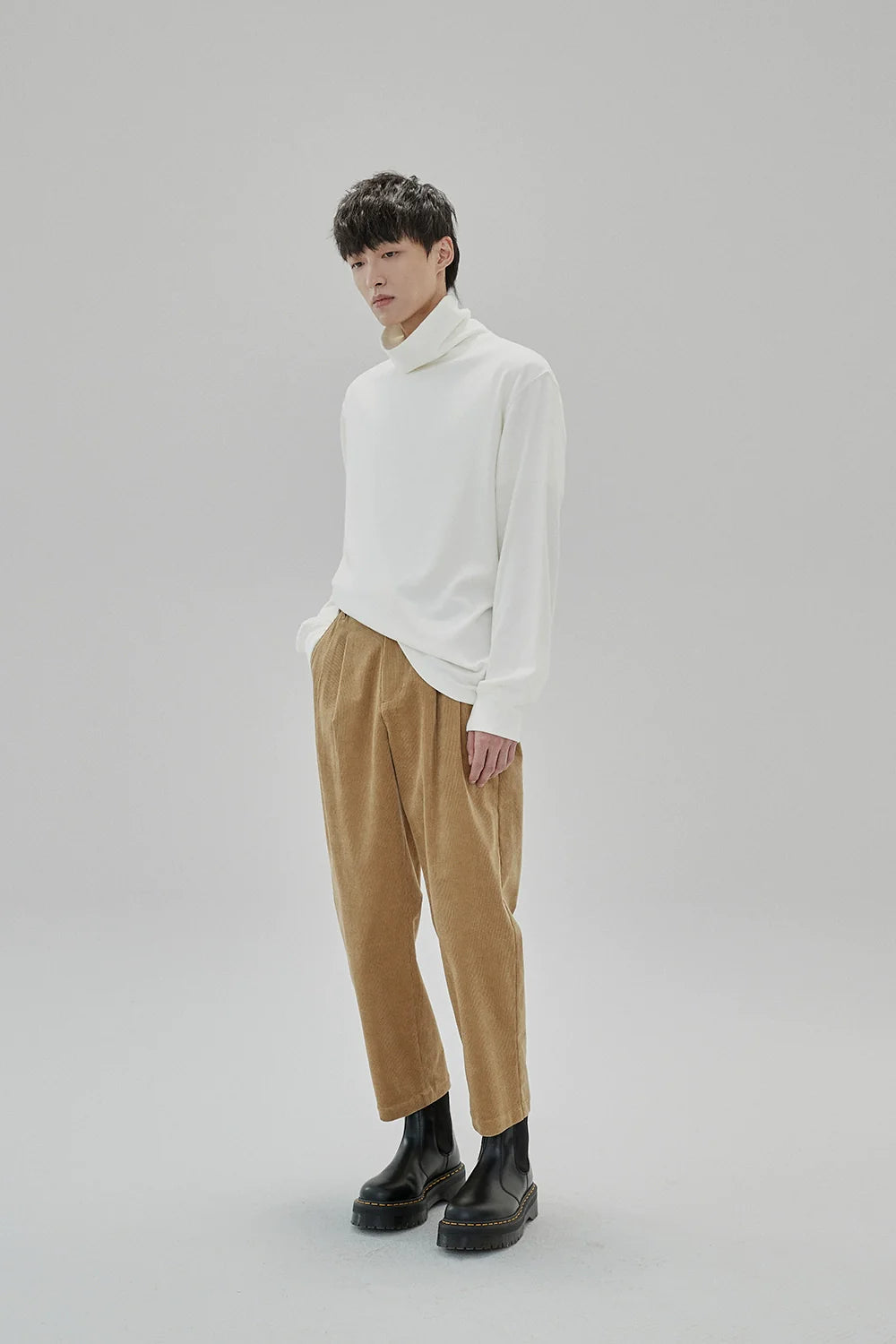 Wide Waist Tab Double-Pleated Relaxed Cropped Pants - Goatlv