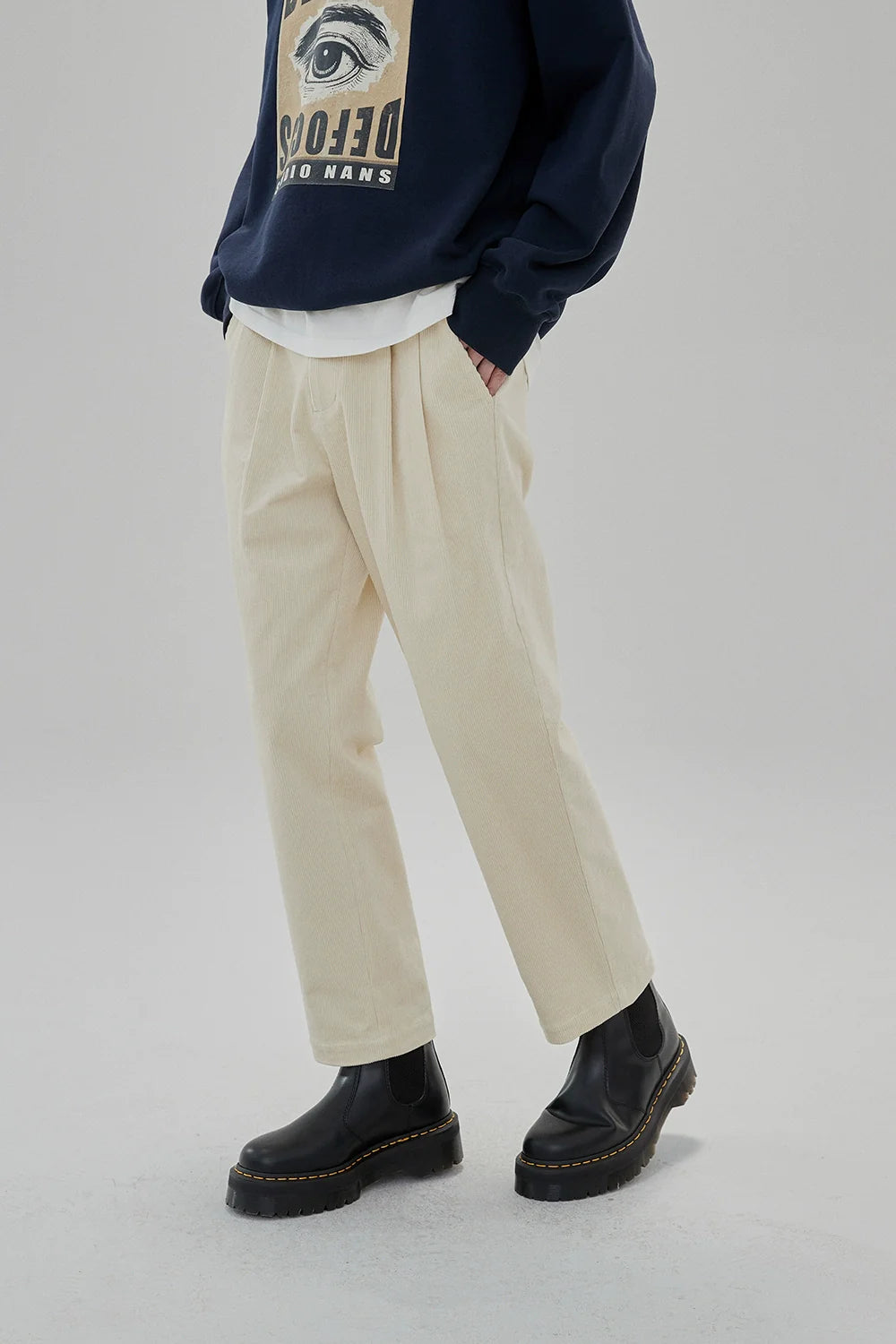 Wide Waist Tab Double-Pleated Relaxed Cropped Pants - Goatlv
